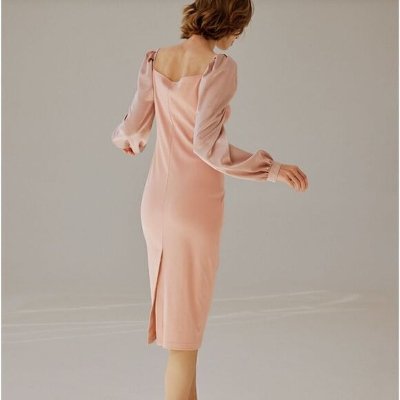 NAP Loungewear Square Neck Puff Sleeve Midi Dress in Pink Size Medium - Picture 4 of 12